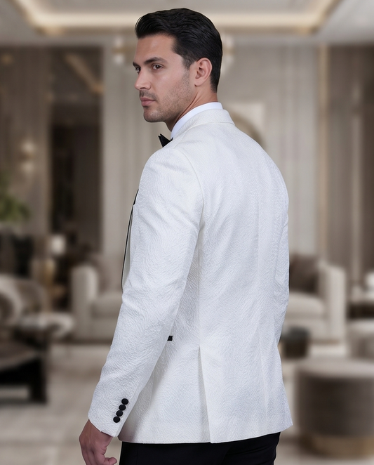 2H White Neck Wedding Suit