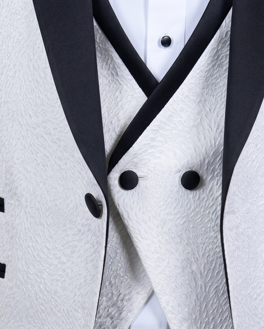 2H White Neck Wedding Suit