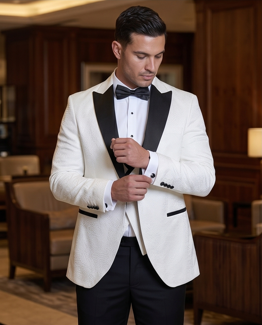 2H White Neck Wedding Suit
