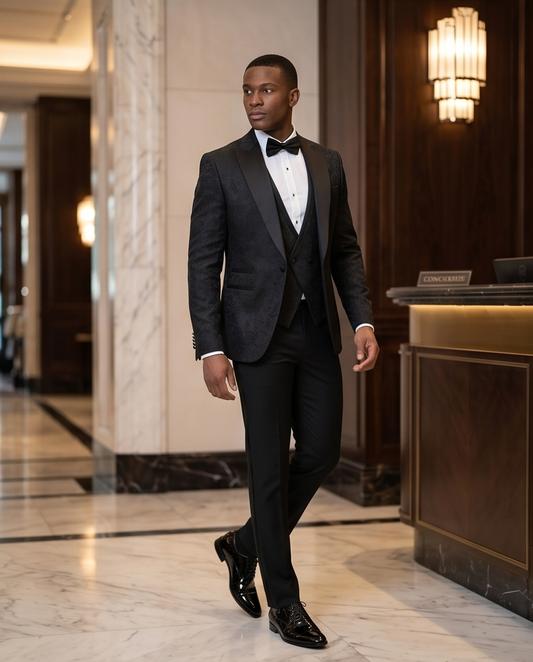 2H Black Neck Wedding Suit