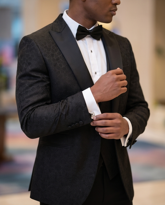 2H Black Neck Wedding Suit