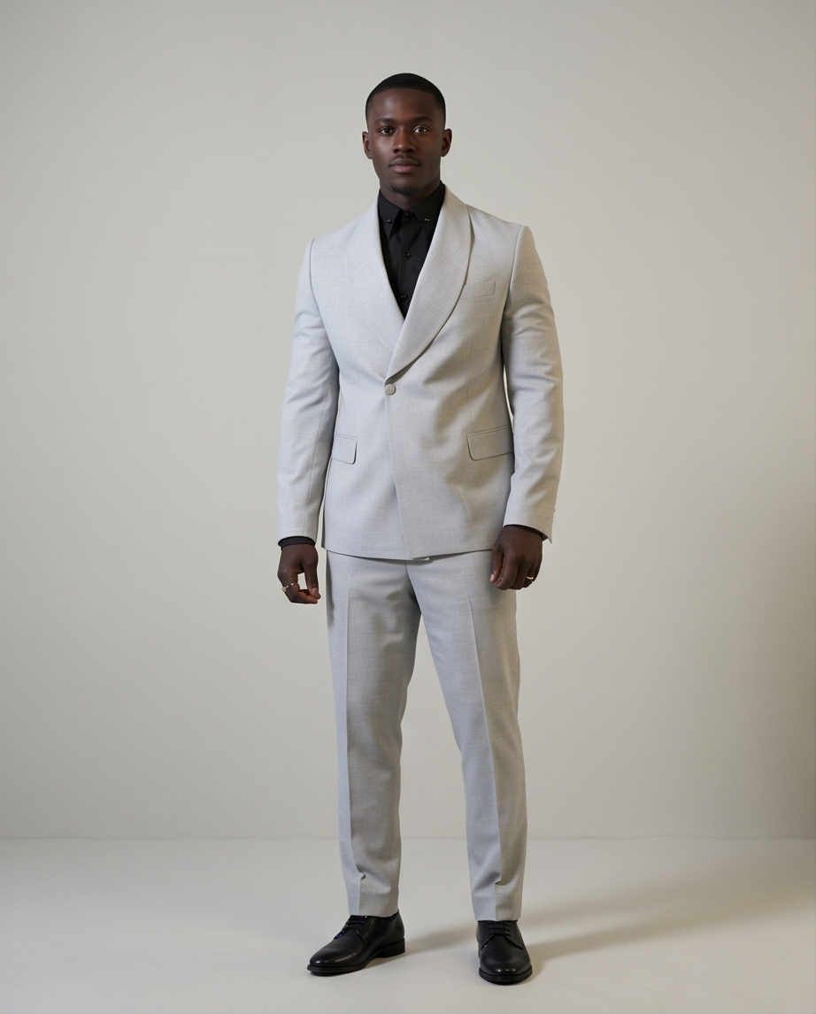 2H #99-04 Gray One Button Collar Shawl Suit