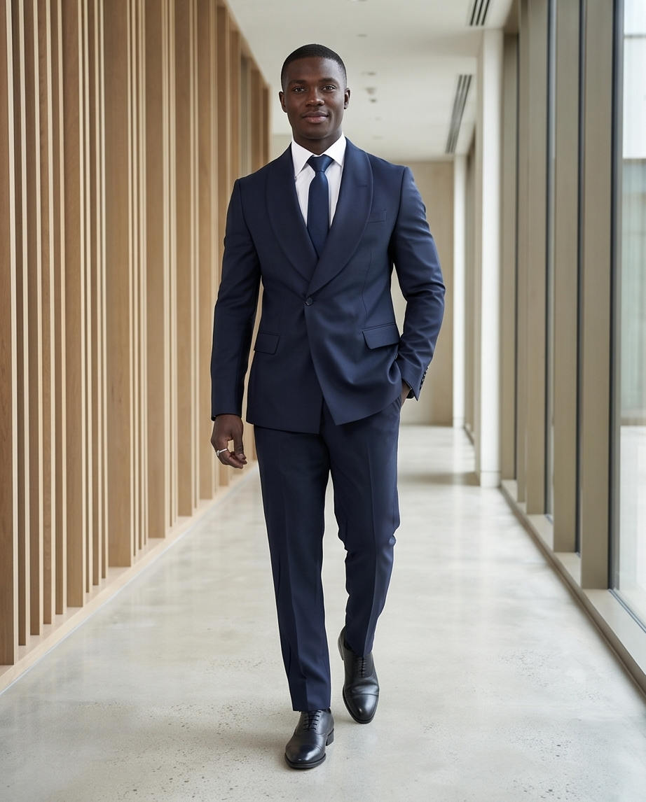 2H #99-07 Navy One Button Collar Shawl Suit