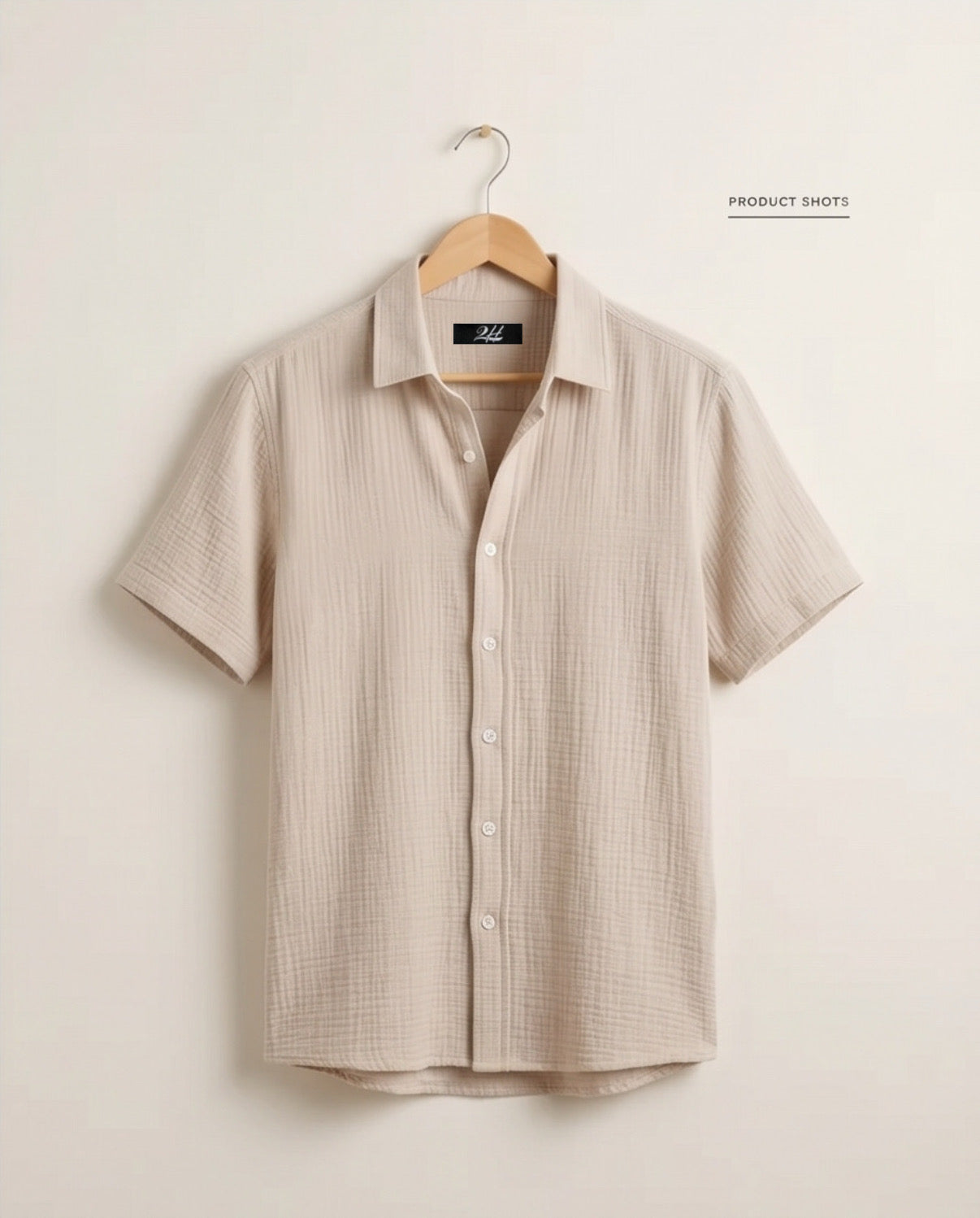2H Beige Short Sleeve Linen Shirt