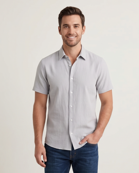 2H Light Gray Short Sleeve Linen Shirt