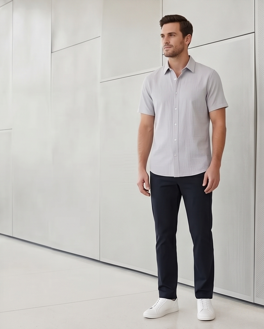 2H Light Gray Short Sleeve Linen Shirt