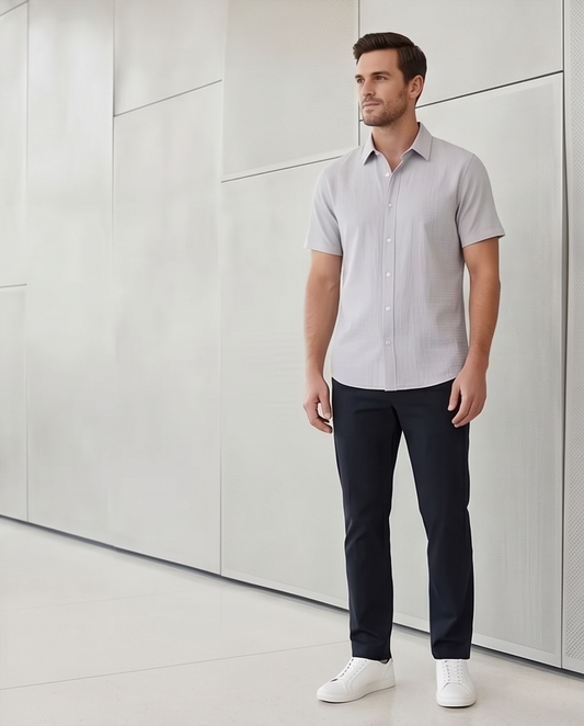 2H Light Gray Short Sleeve Linen Shirt