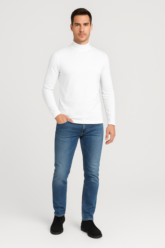 2H White High Neck Long Sleeve Sweater