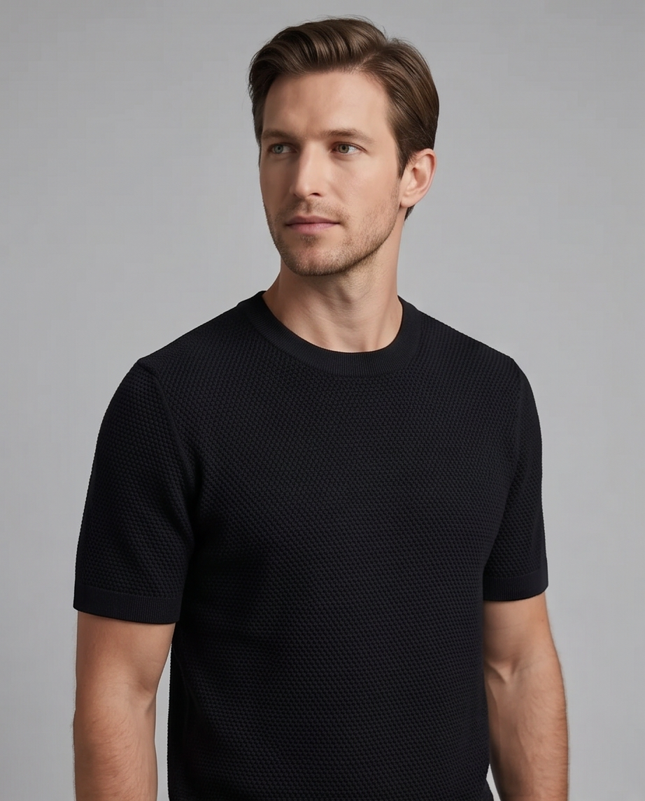 2H #454 Black Knitted T-Shirt