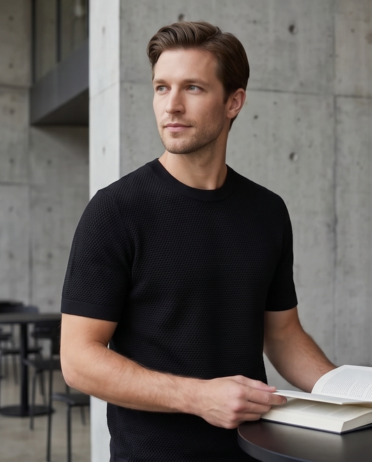 2H #454 Black Knitted T-Shirt