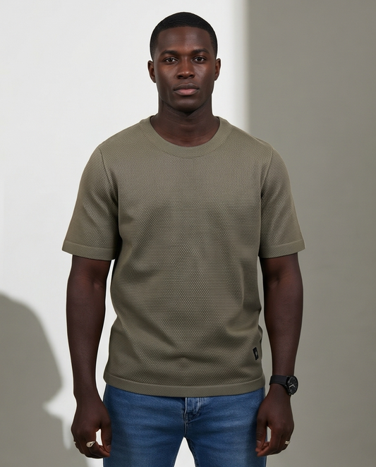 2H #454 khaki Knitted T-Shirt