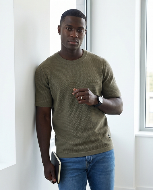 2H #454 khaki Knitted T-Shirt