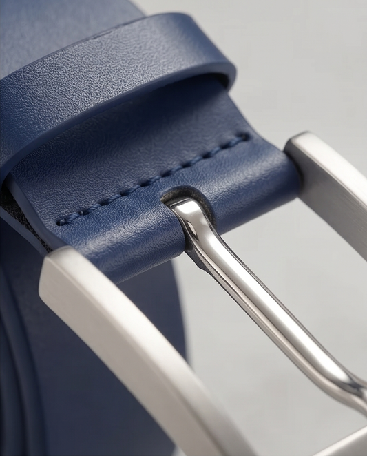 2H Navy Genuine Leather Casual Belt