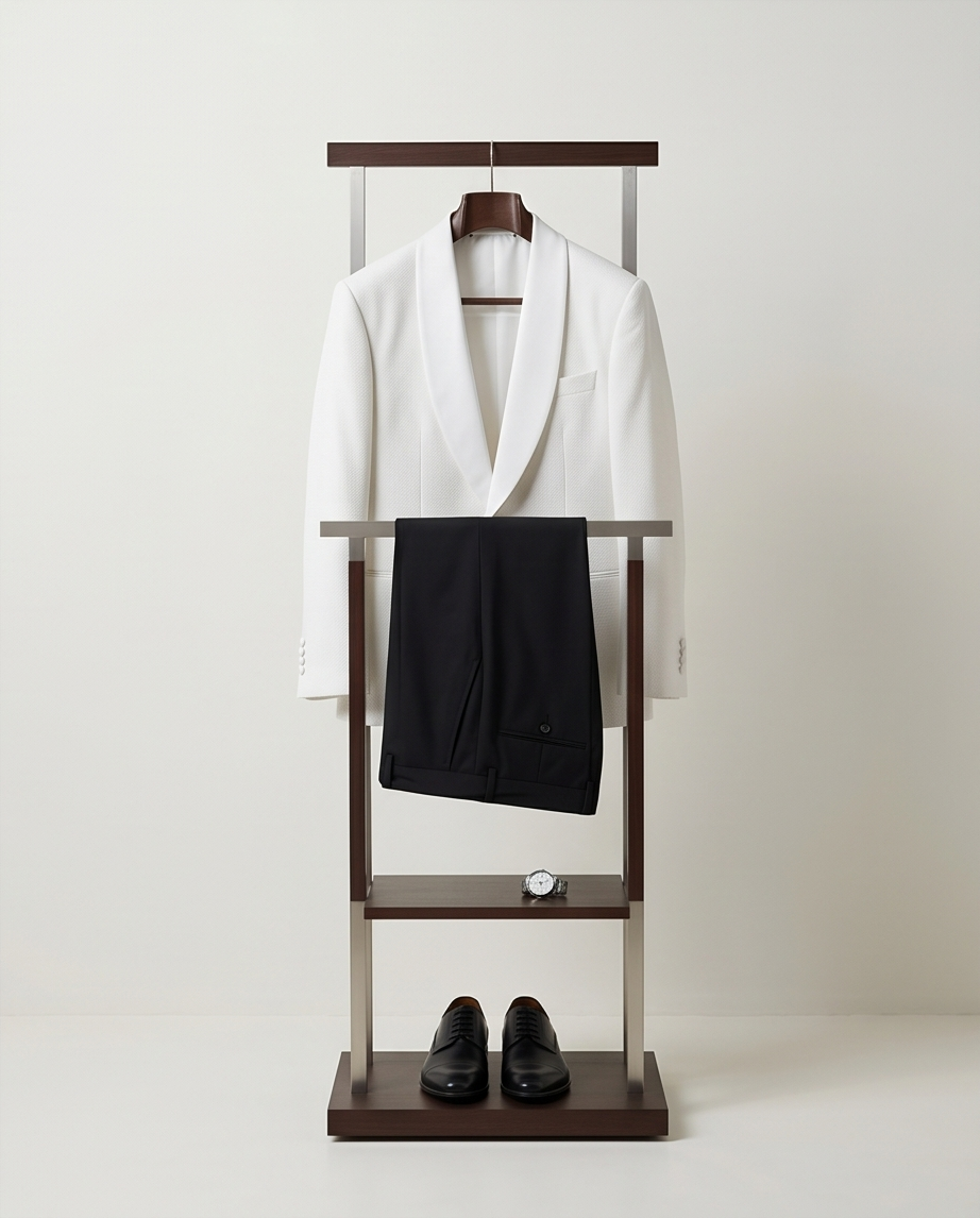 2H White Wedding Suit Black pant Satin