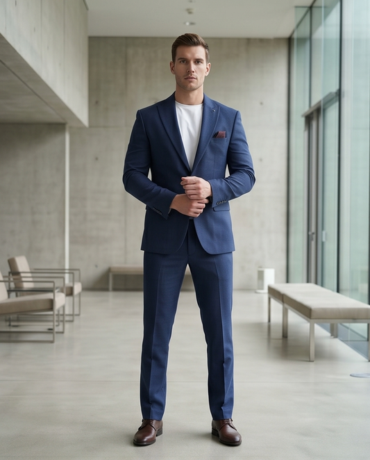 2H Navy Casual Embossed Suit
