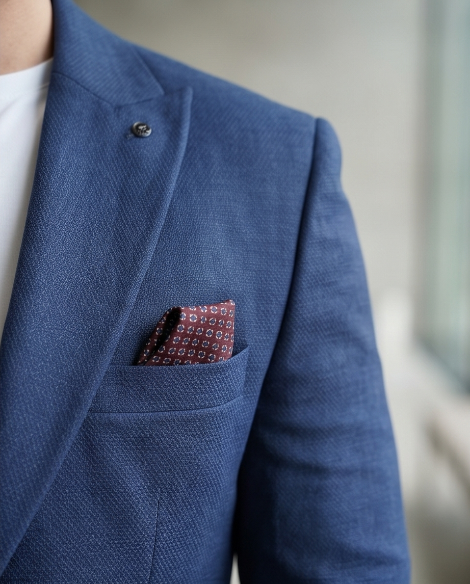 2H Navy Casual Embossed Suit
