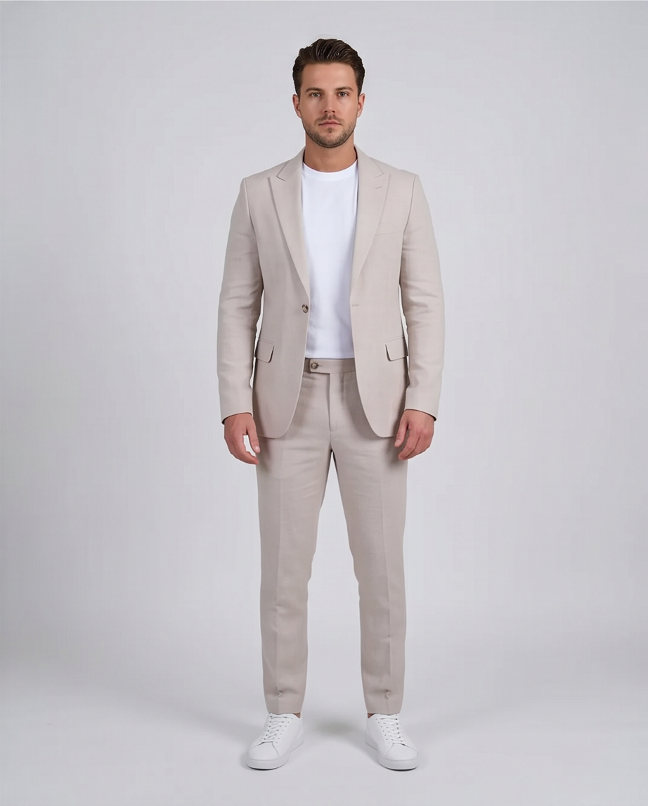 2H Beige Casual Embossed Suit