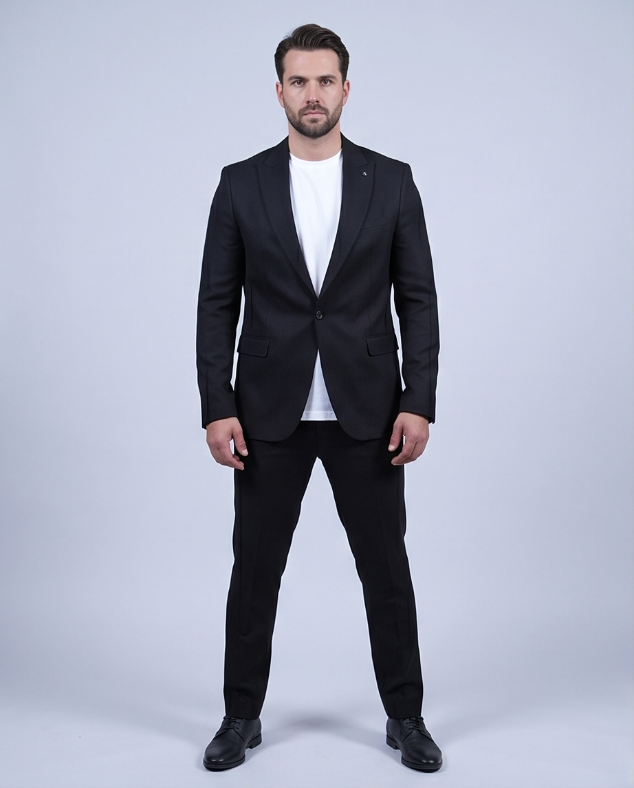2H Black Casual Embossed Suit