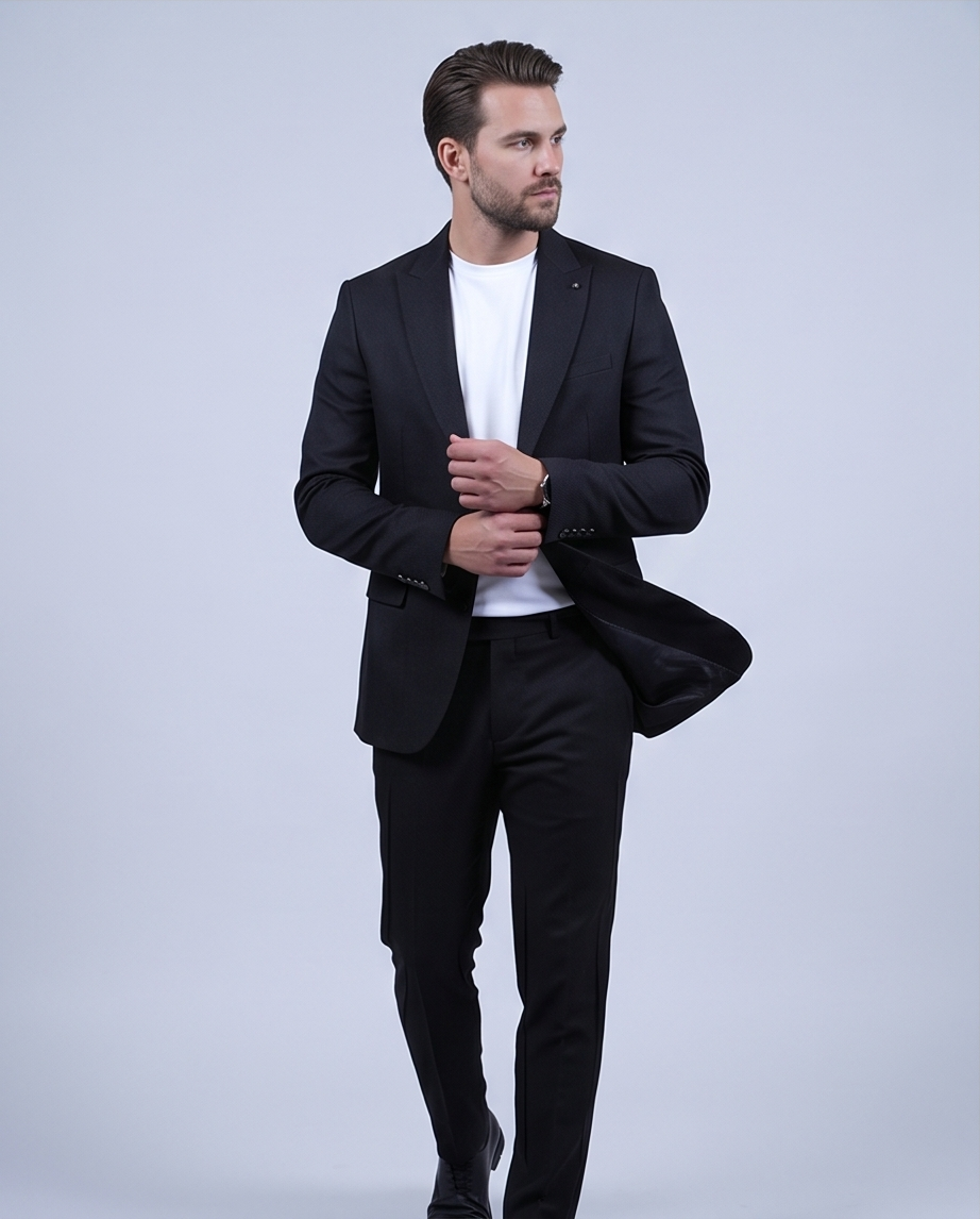 2H Black Casual Embossed Suit