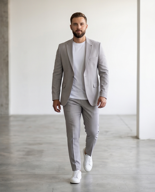 2H Light Gray Casual Embossed Suit