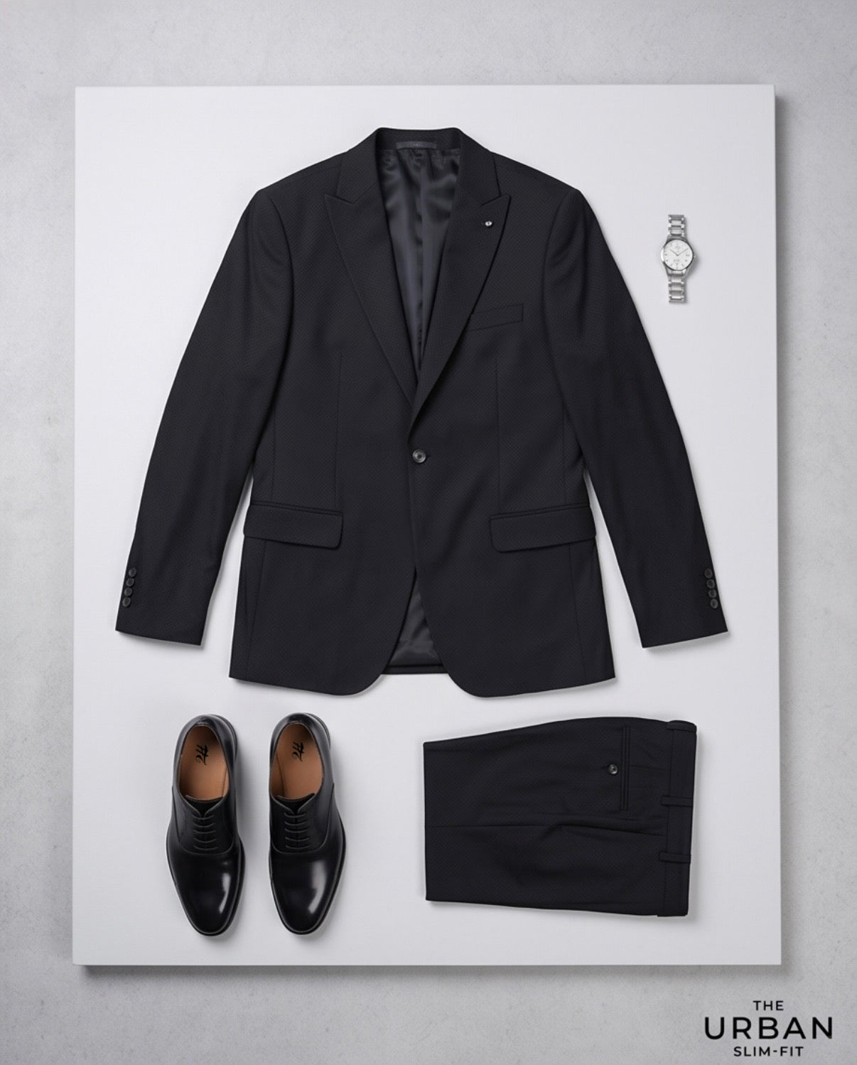 2H Black Casual Embossed Suit