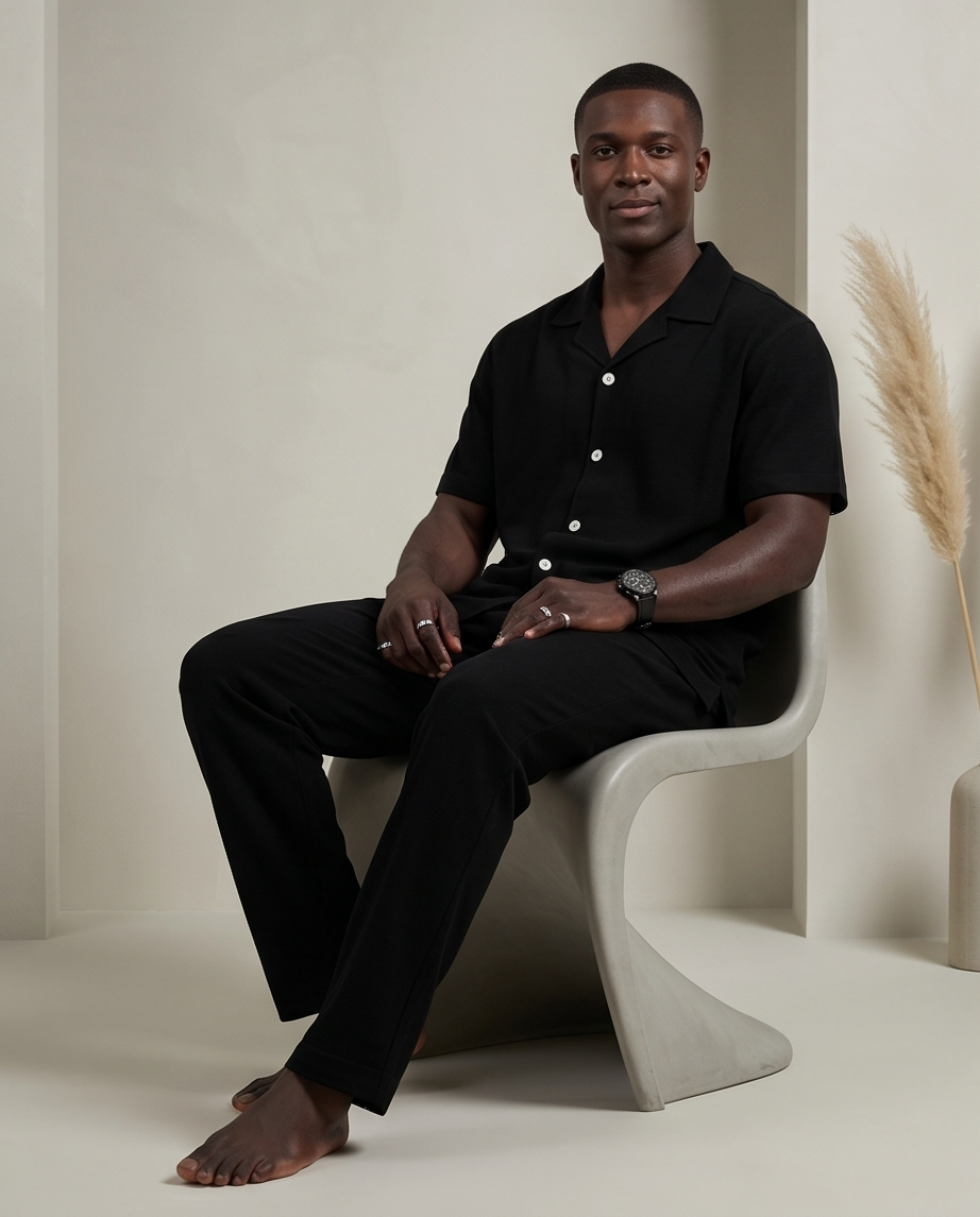 2H #040325 Black Linen set