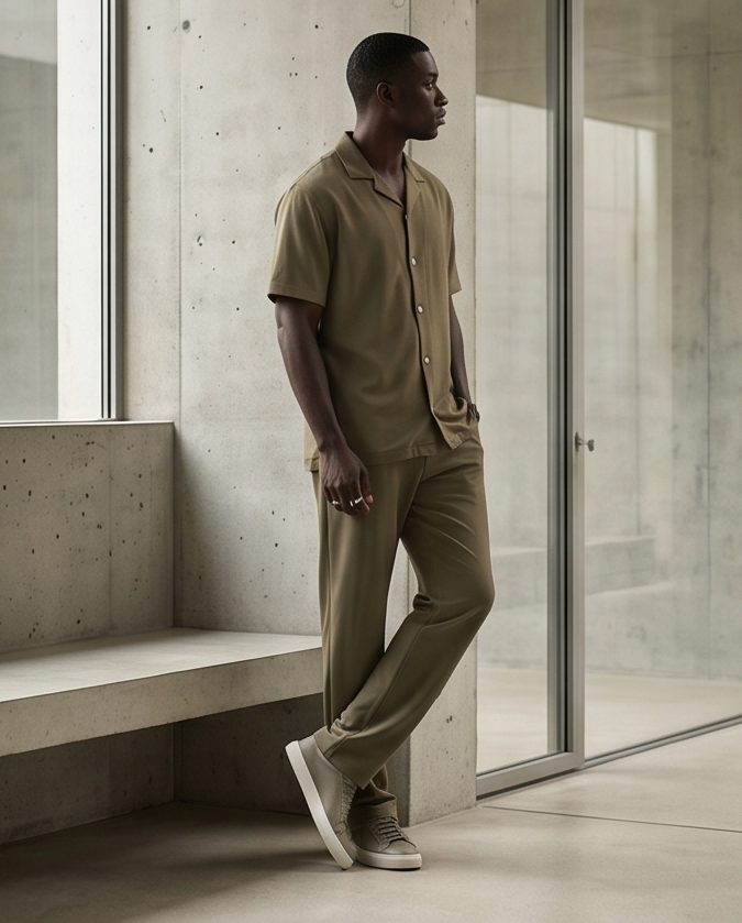 2H #040325 Olive Green Linen set
