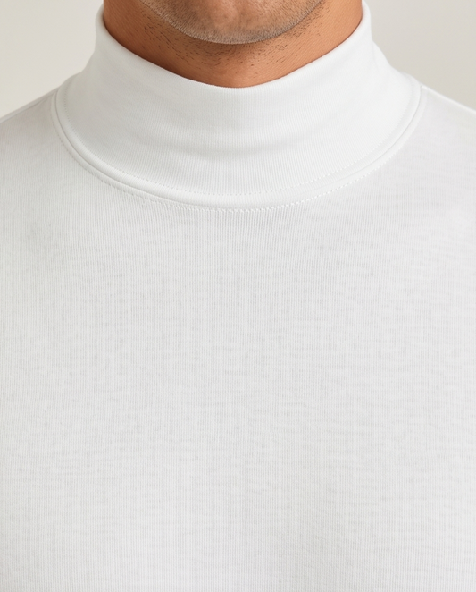 2H White High Neck Long Sleeve Sweater