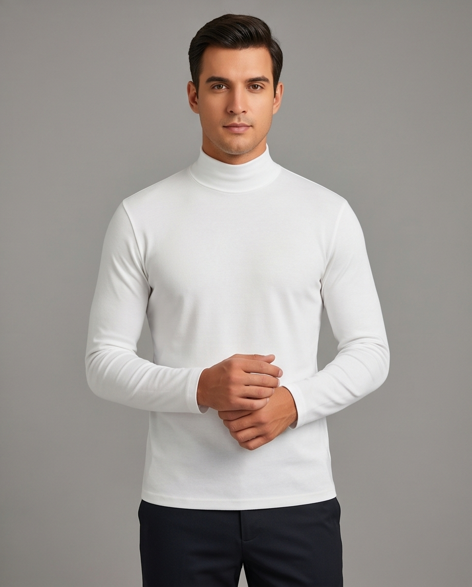 2H White High Neck Long Sleeve Sweater