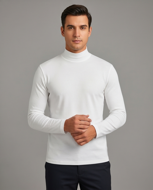 2H White High Neck Long Sleeve Sweater