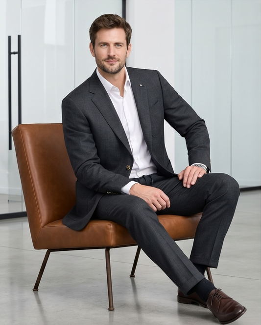 2H #005-2001-05 Charcoal Black Formal Suit With Rope