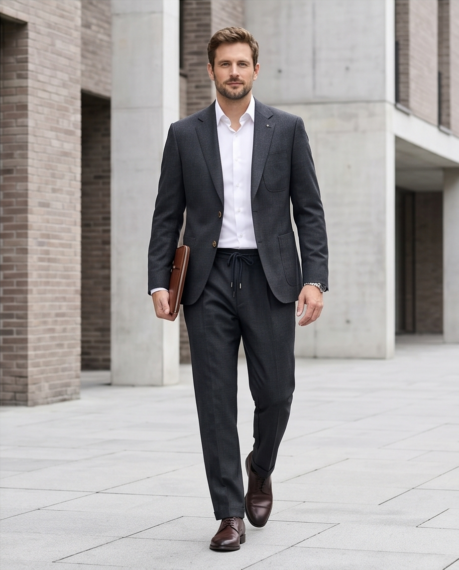 2H #005-2001-05 Charcoal Black Formal Suit With Rope