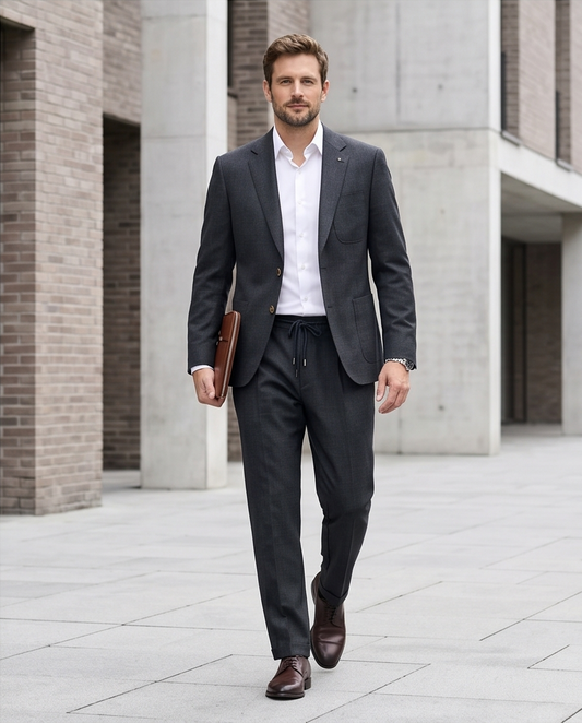 2H #005-2001-05 Charcoal Black Formal Suit With Rope