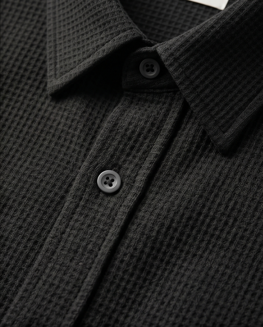 2H #121025 Black Cotton Fleece Casual Shirt