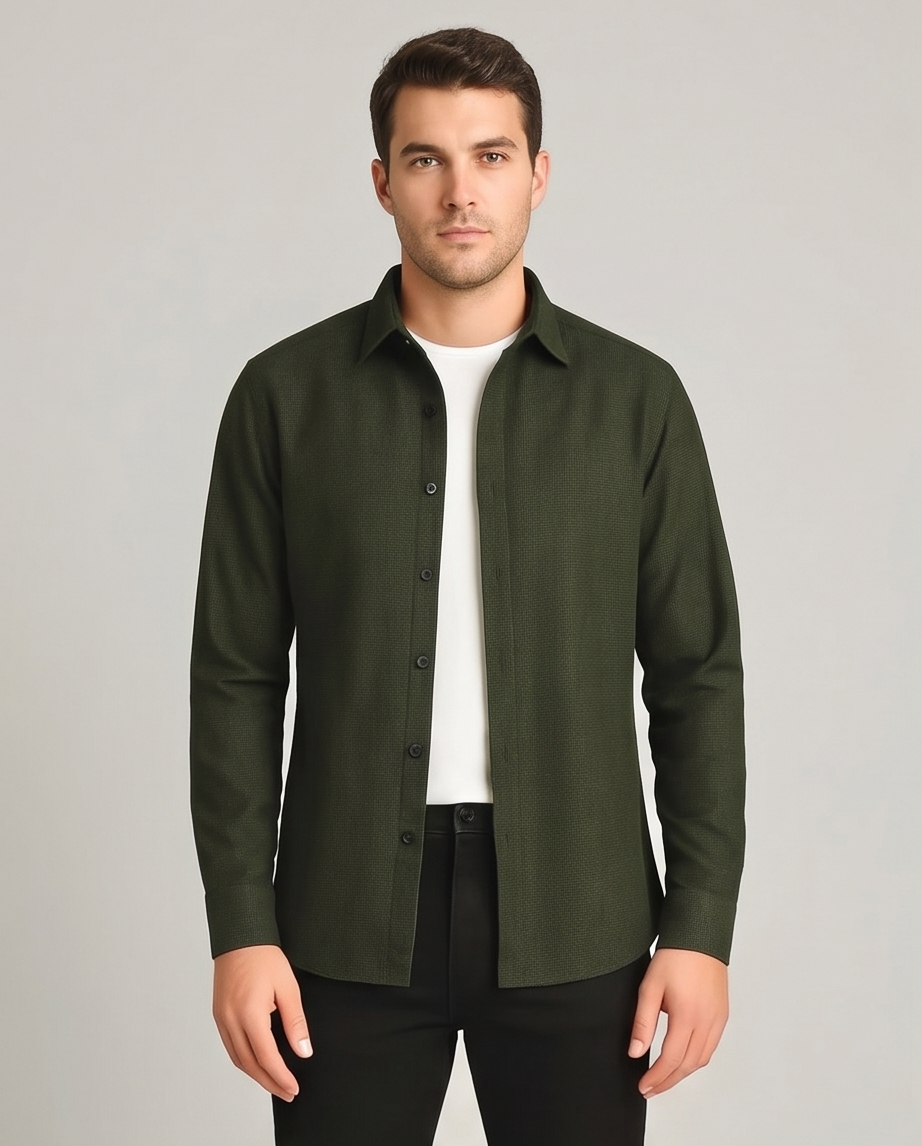 2H #121025 Army Cotton Fleece Casual Shirt