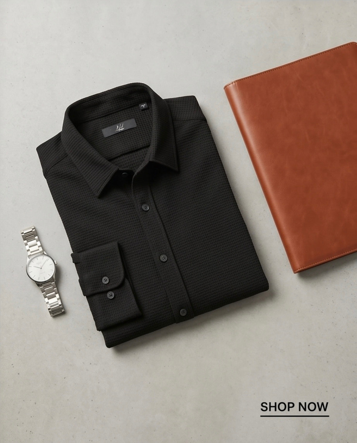 2H #121025 Black Cotton Fleece Casual Shirt