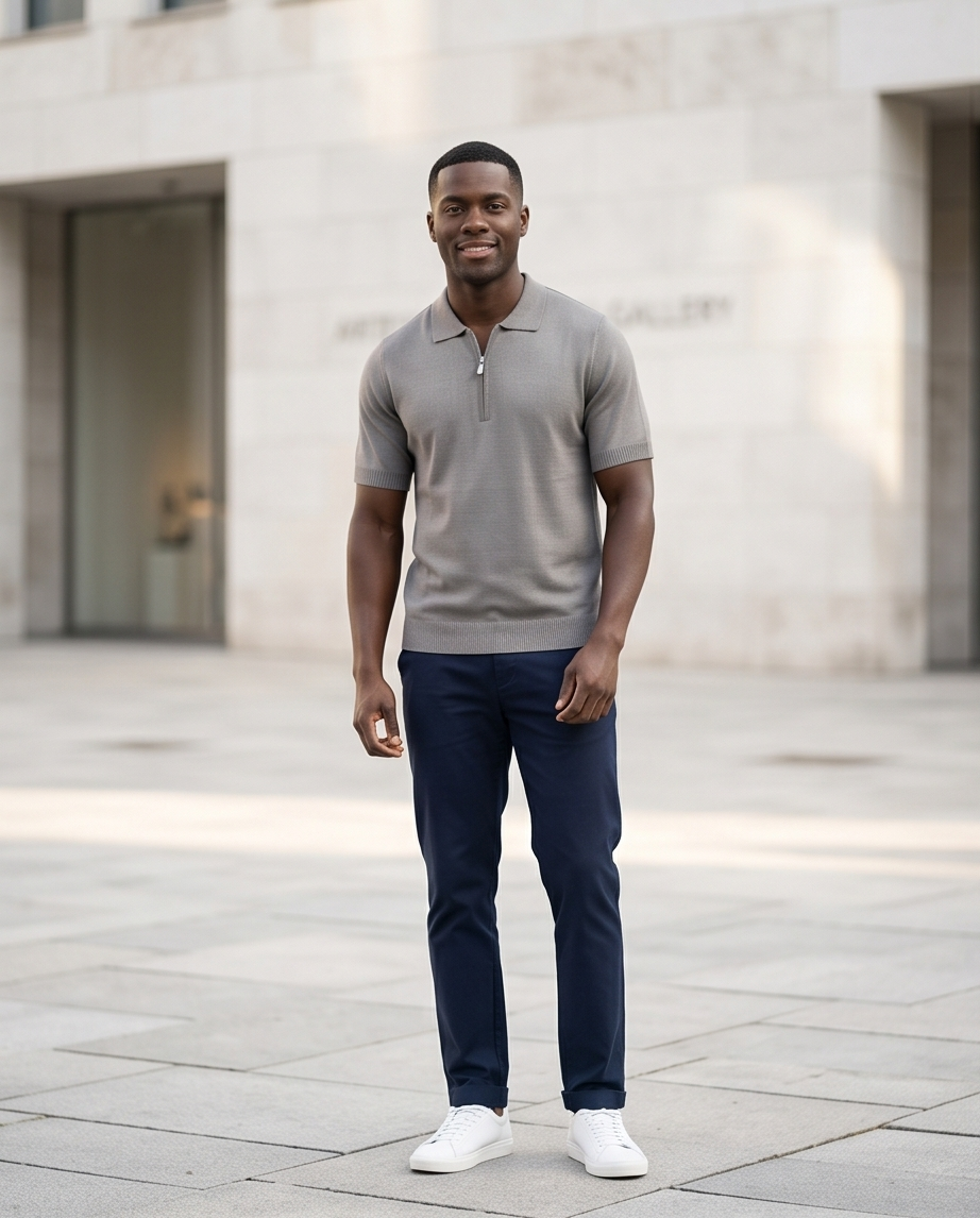 2H #453 Gray Knitted Polo T-Shirt