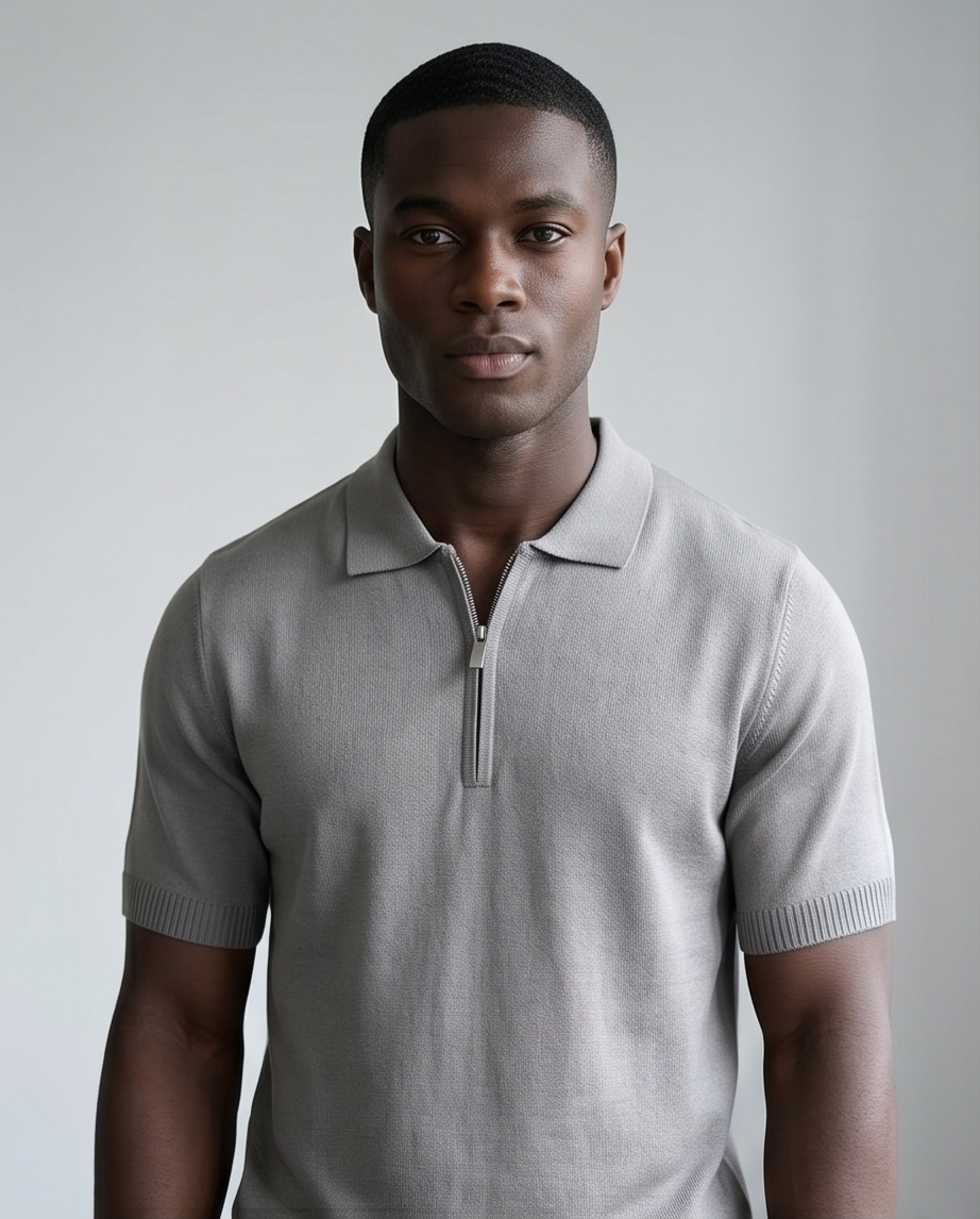 2H #453 Gray Knitted Polo T-Shirt
