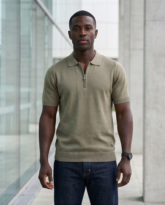 2H #453 Khaki Knitted Polo T-Shirt