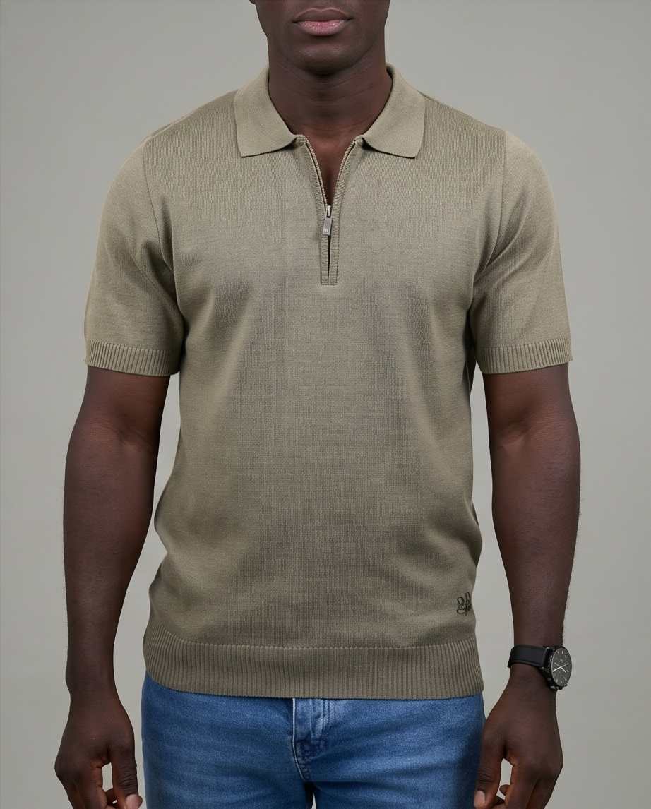2H #453 Khaki Knitted Polo T-Shirt