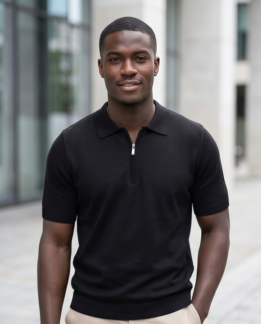 2H #453 Black Knitted Polo T-Shirt