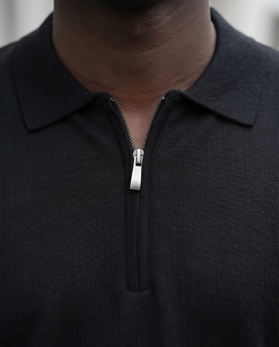2H #453 Black Knitted Polo T-Shirt