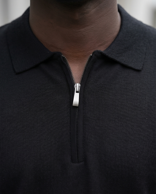 2H #453 Black Knitted Polo T-Shirt