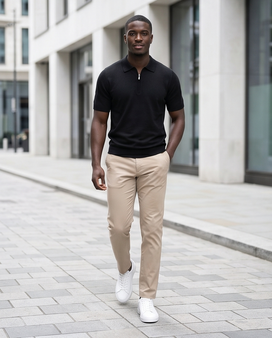 2H #453 Black Knitted Polo T-Shirt