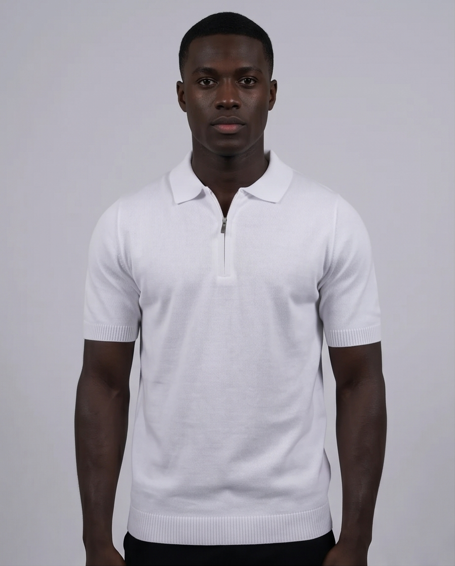 2H #453 White Knitted Polo T-Shirt
