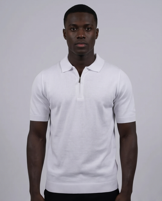 2H #453 White Knitted Polo T-Shirt