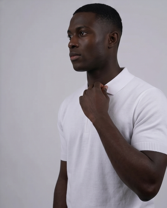 2H #453 White Knitted Polo T-Shirt