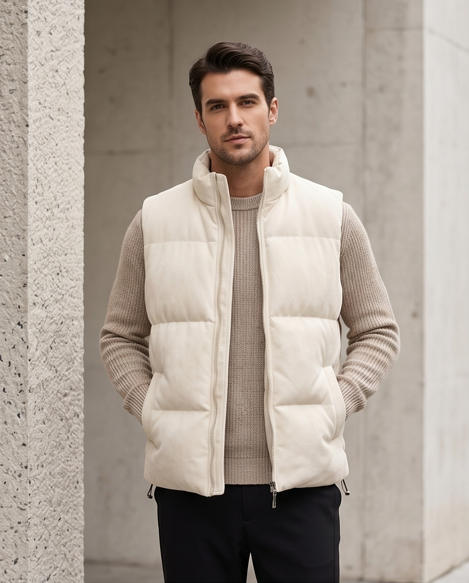 2H Off White Puffer Chamois Gilet