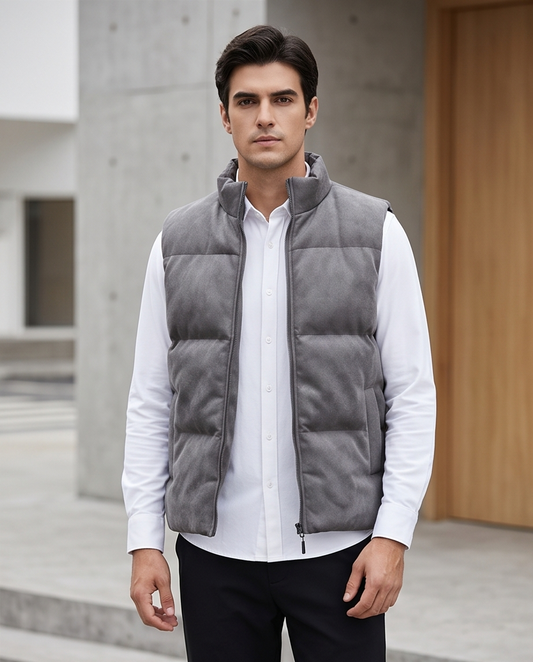 2H Gray Puffer Chamois Gilet