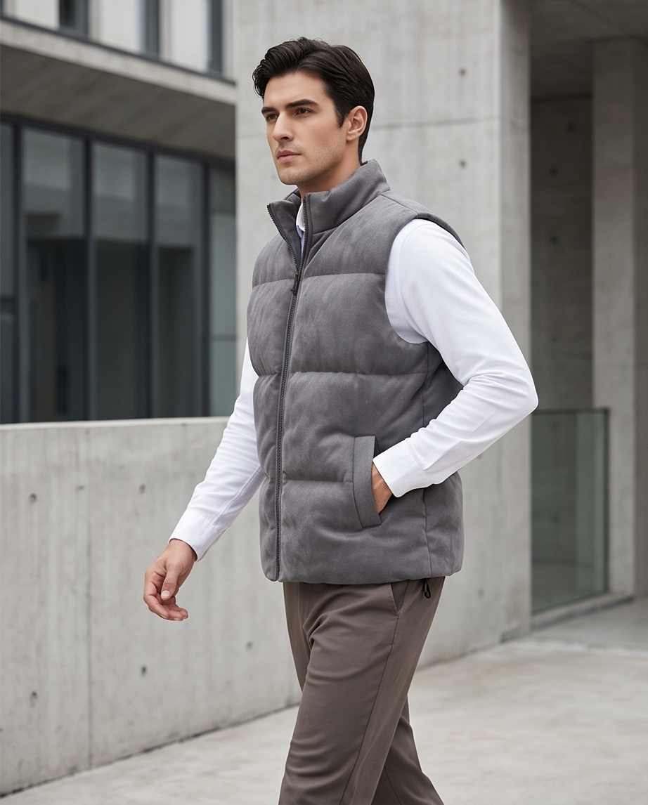 2H Gray Puffer Chamois Gilet